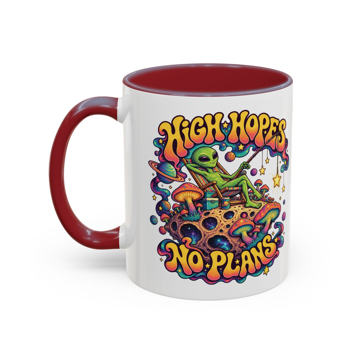 High Hopes, No Plans Psychedelic Mug, 11oz Colour Accent Coffee Cup, ShmeeShmo