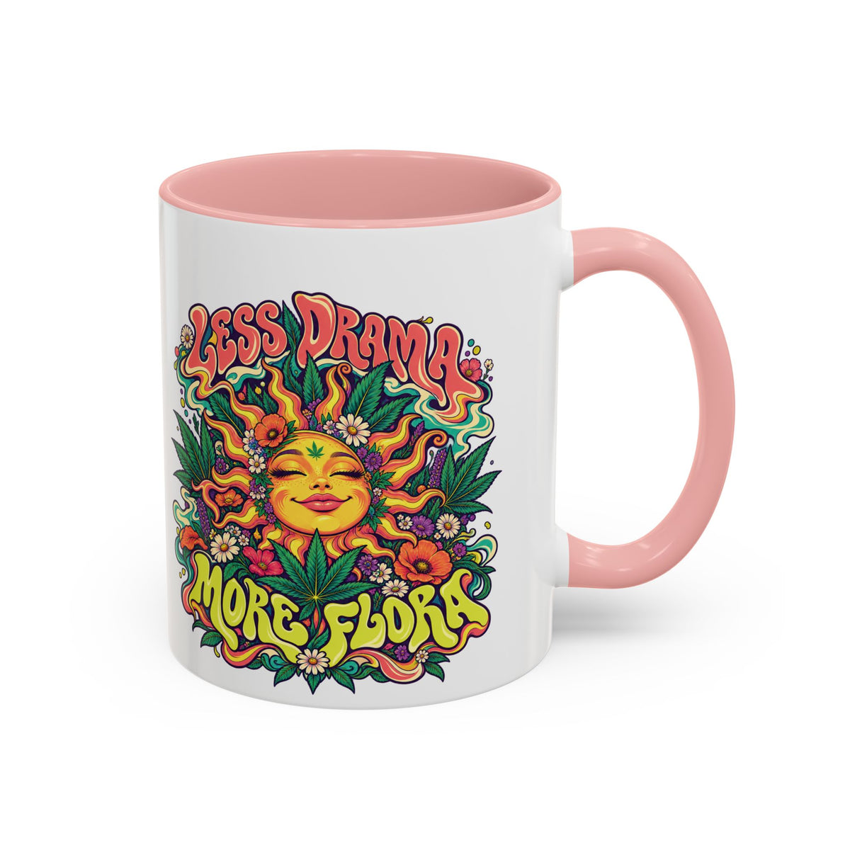 Less Drama, More Flora Psychedelic Mug, 11oz Colour Accent Coffee Cup, ShmeeShmo