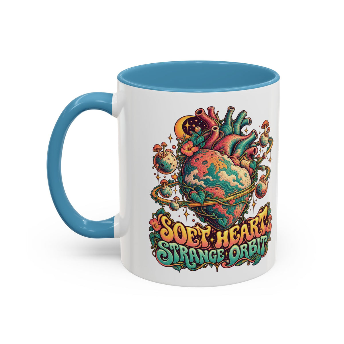 Soft Heart, Strange Orbit Psychedelic Mug, 11oz Colour Accent Coffee Cup, ShmeeShmo