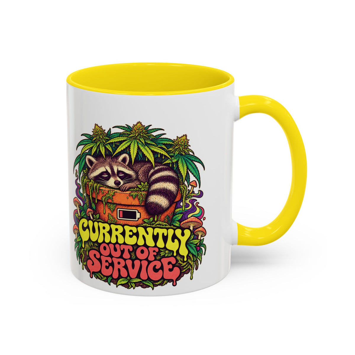 Currently Out of Service Psychedelic Mug, 11oz Colour Accent Coffee Cup, ShmeeShmo
