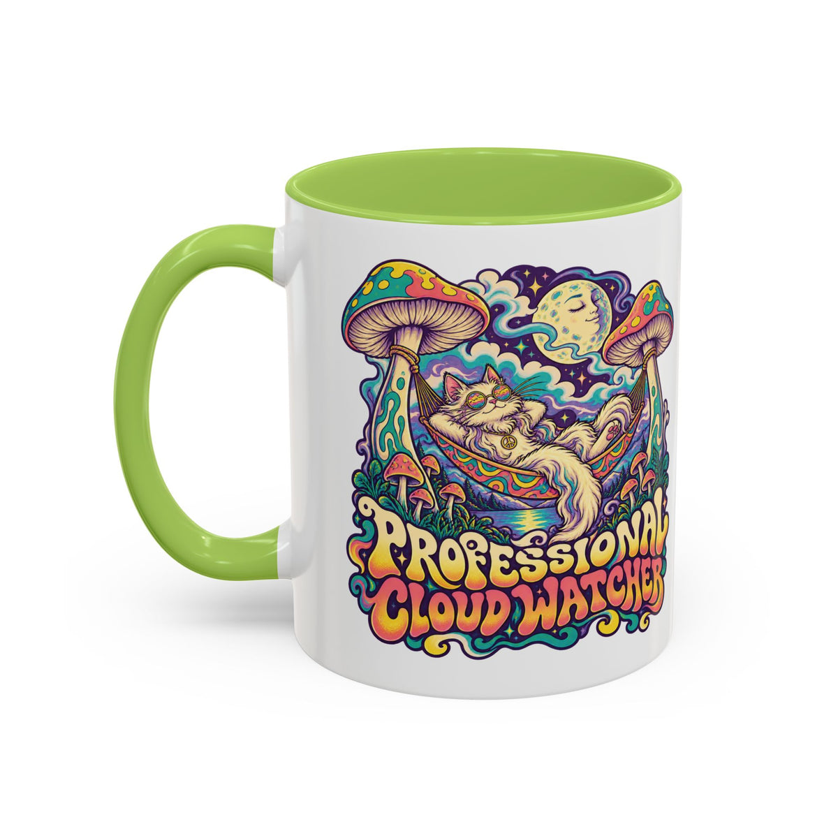 Professional Cloud Watcher Psychedelic Mug, 11oz Colour Accent Coffee Cup, ShmeeShmo