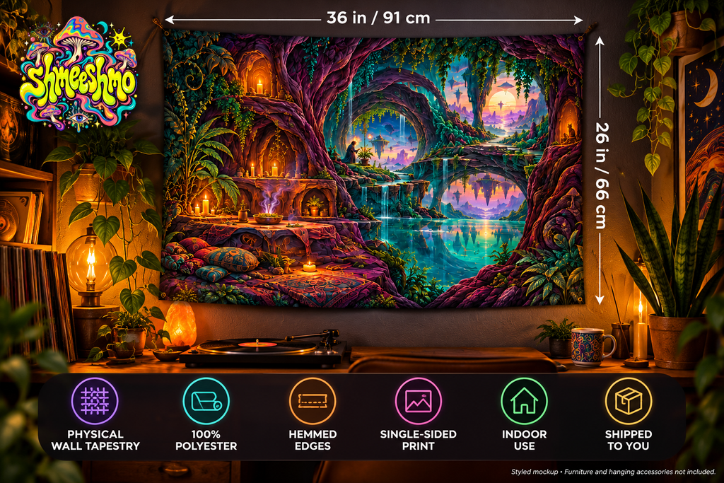 Physical polyester tapestry, 36 by 26 inches