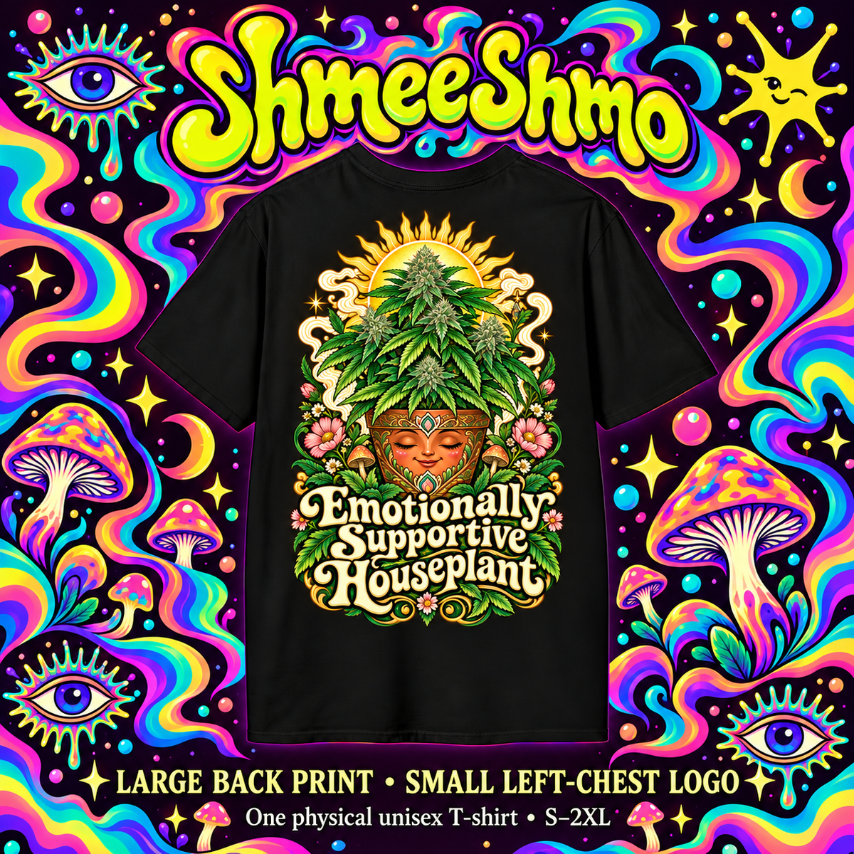 Illustrative mockup: Emotionally Supportive Houseplant T-shirt back