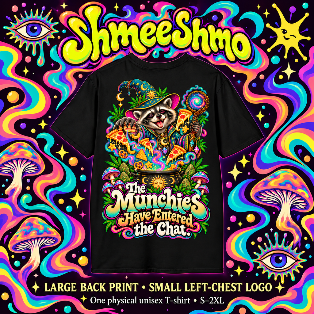 Illustrative mockup: The Munchies Have Entered the Chat T-shirt back