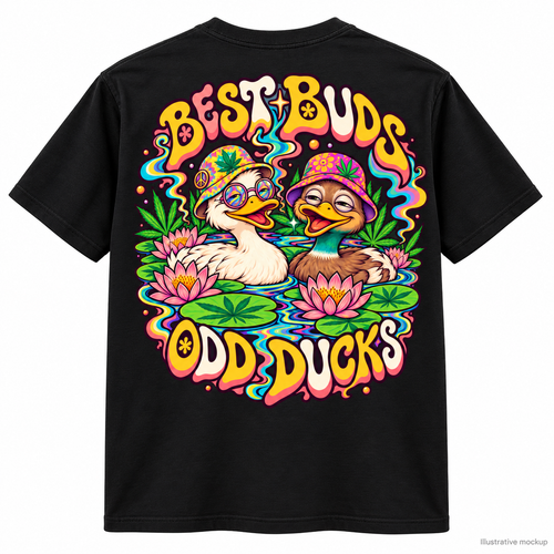 Closer view of the actual back print on a white background; illustrative mockup
