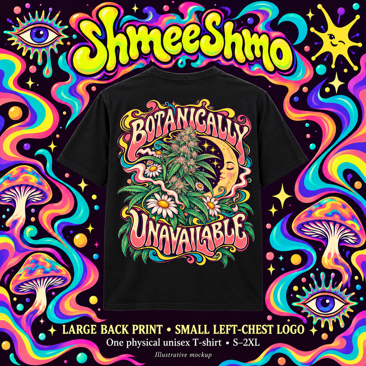 Shirt-only illustrative mockup showing exact large back print